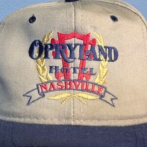 Vintage Yupoong Opryland Hotel Nashville Snapback Hat Khaki Navy Blue Two Tone